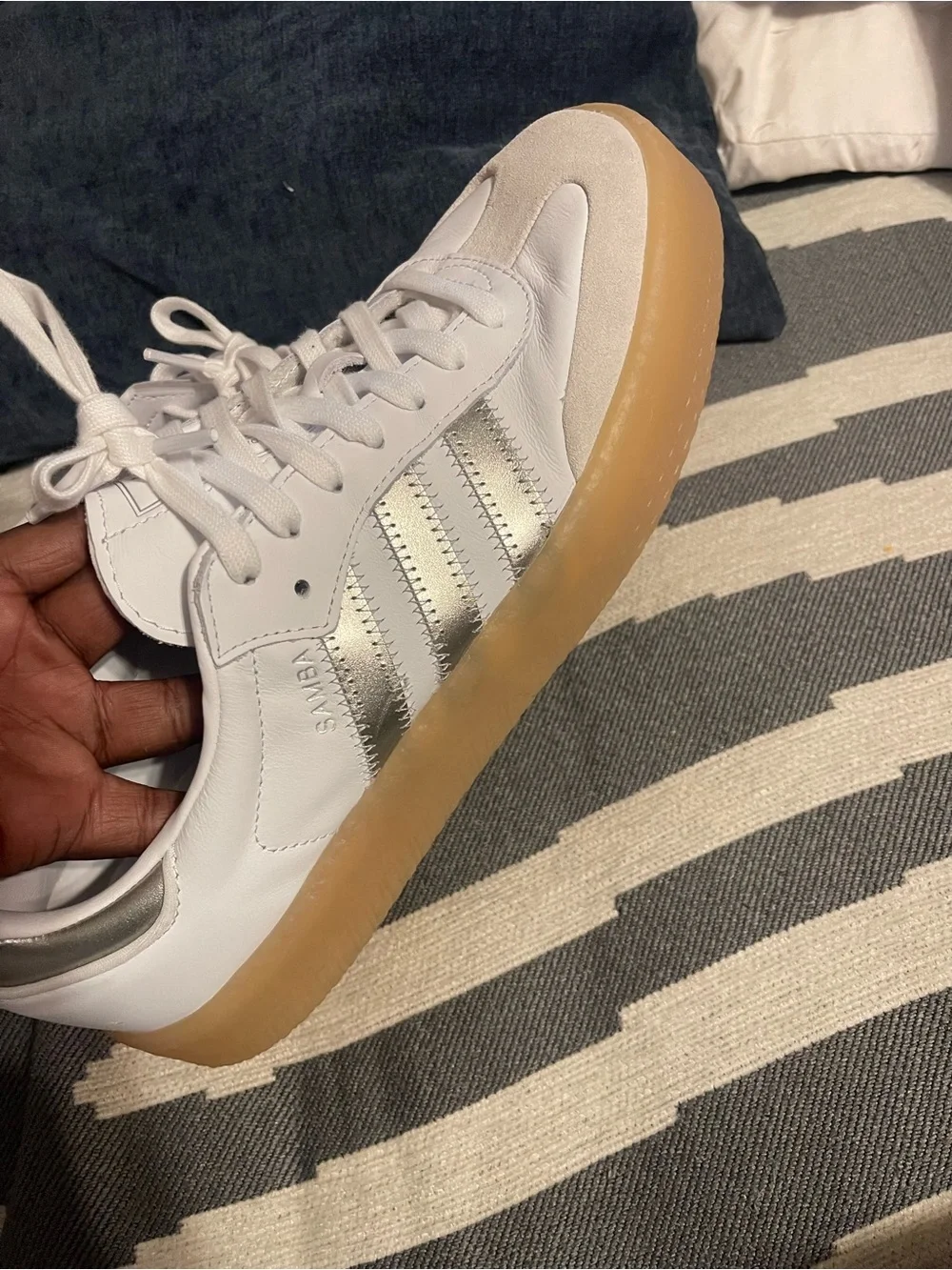 adidas White & Silver Platform Samba Sneakers with Gum Sole